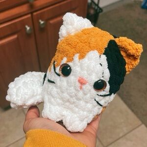 White and Orange Plush Cat Toy with Fluffy Texture